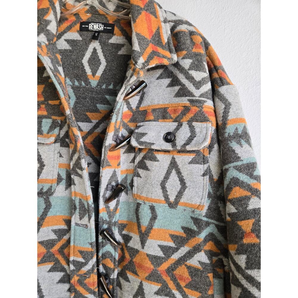 Rewash NWT Aztec Southwestern Toggle Button Wool Blend Shirt Jacket Shacket S - Picture 3 of 9